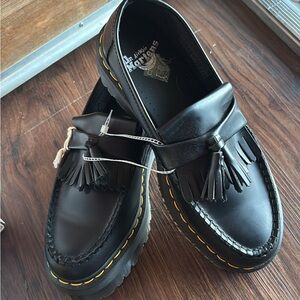 Dr. Martens Black Leather Tassel Loafers with Yellow Stitching